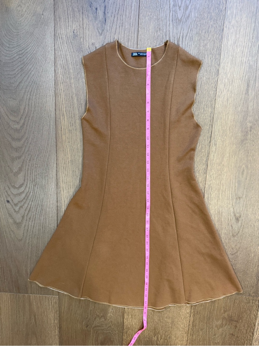 Zara Brown Sleeveless Stretch Knit Skater Midi Dress - Picture 8 of 9